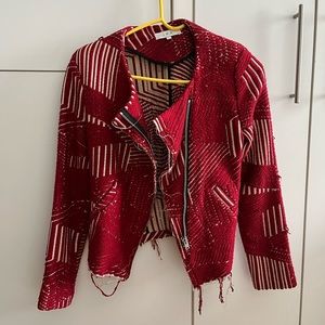 IRO embroidered red moto jacket 36